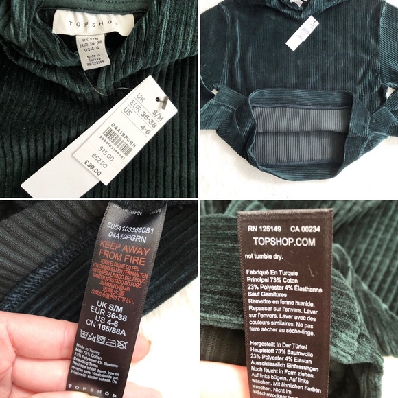 Topshop | Green Cord Velour Hooded Sweatshirt *NWT - Picture 8 of 8